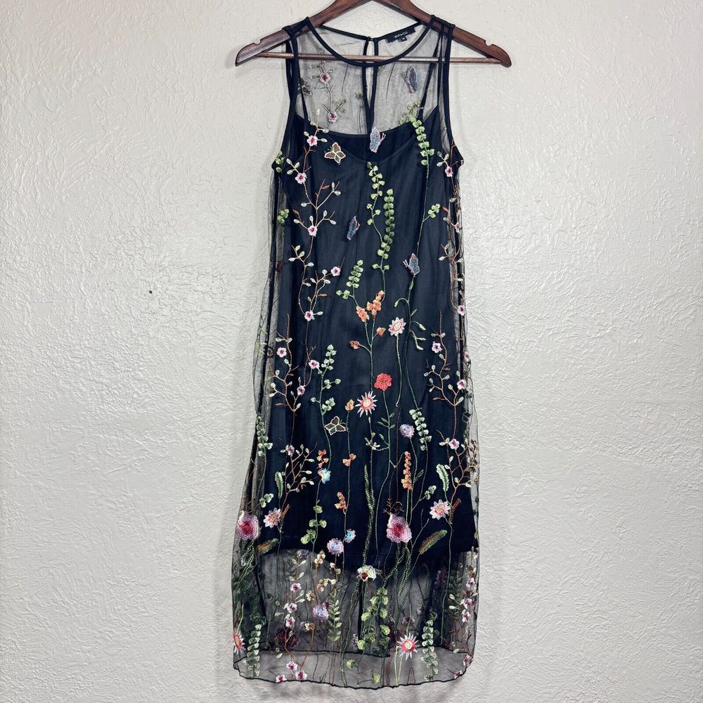 RW&CO Sheer Midi Dress‎ 00 Embroidery Mesh 90s Y2K  Whimsi Fairy Forest Ethereal